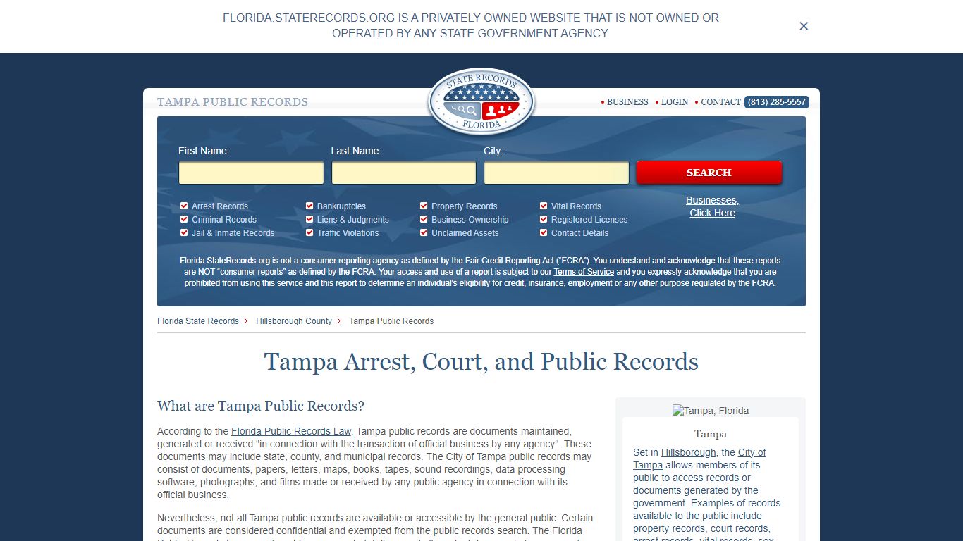 Tampa Arrest and Public Records | Florida.StateRecords.org